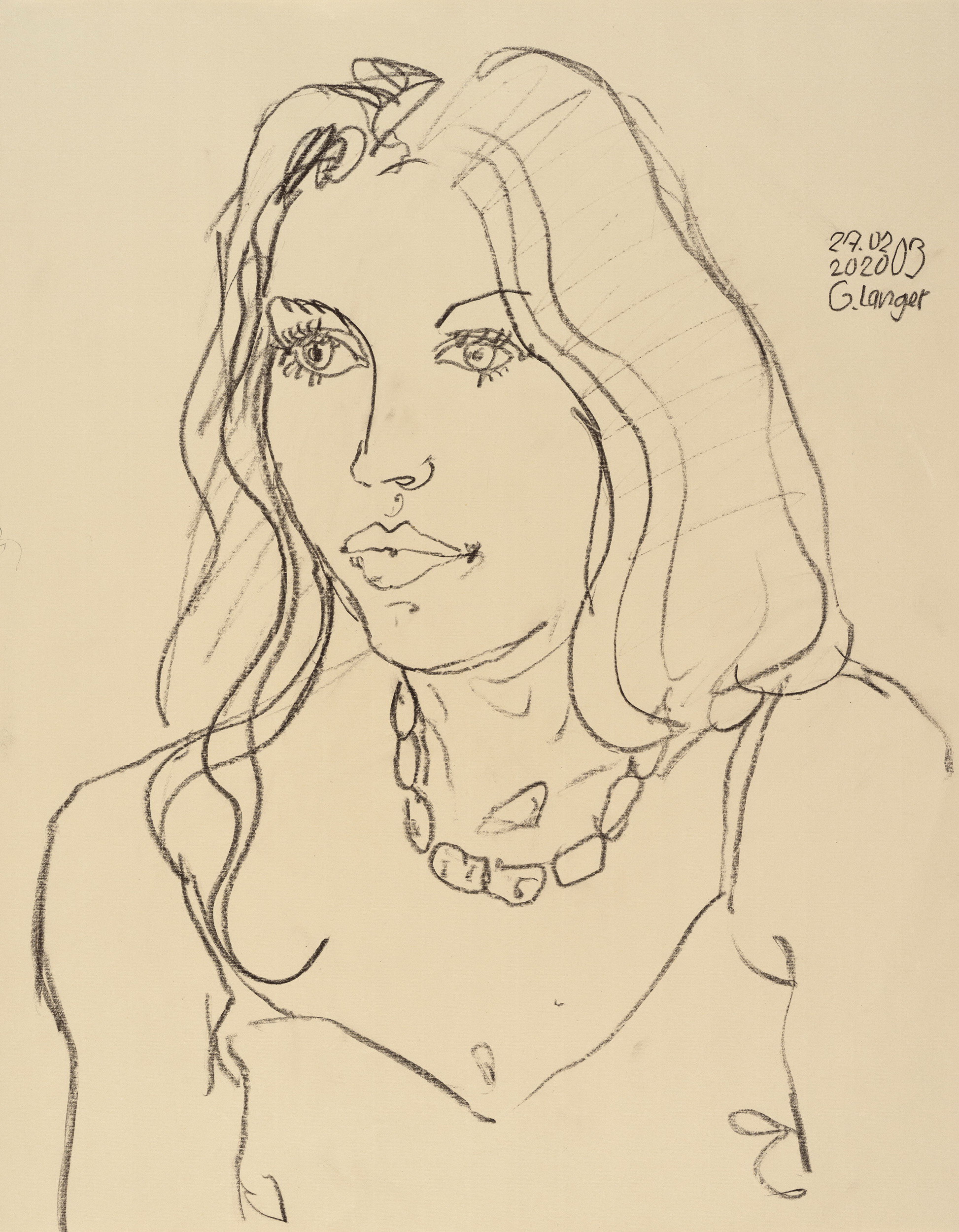 Gunter Langer, Portrait einer jungen Frau, 2020, Zeichenpapier, 63 x 49 cm